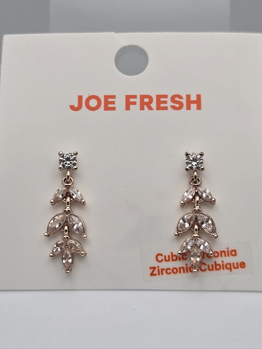 ✨2/$10✨ Joe Fresh Gold Tone CZ Leaf Drop Earrings Cubic Zirconia Dangles New 1”